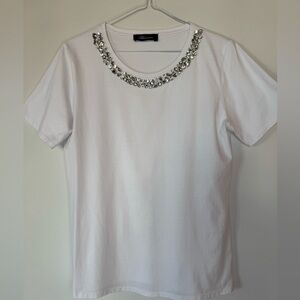 Bluemarine White T-Shirt – Size M, Embellished Neckline